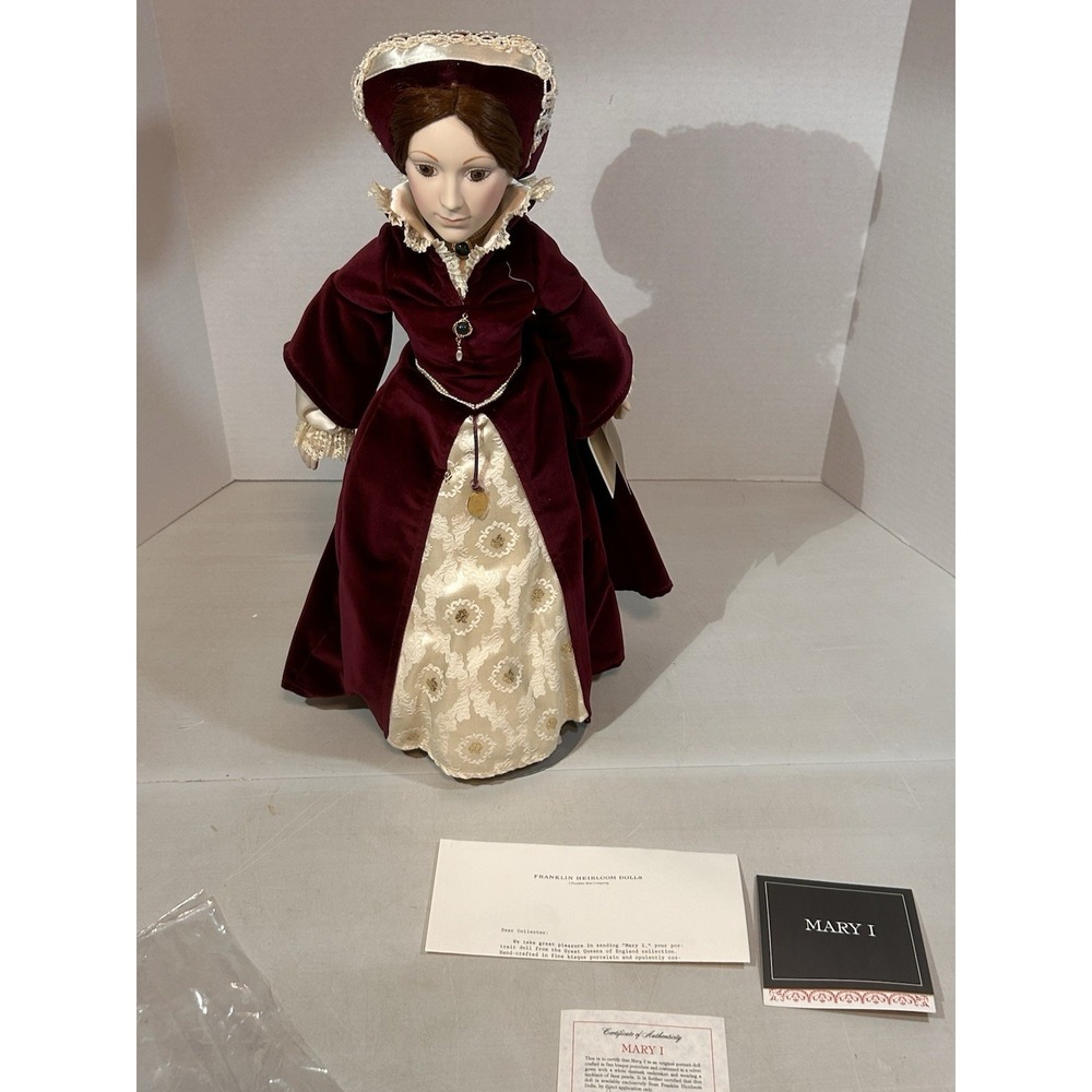 Vintage Franklin Heirloom Porcelain Doll HTF Queen Mary I 20" COA Read